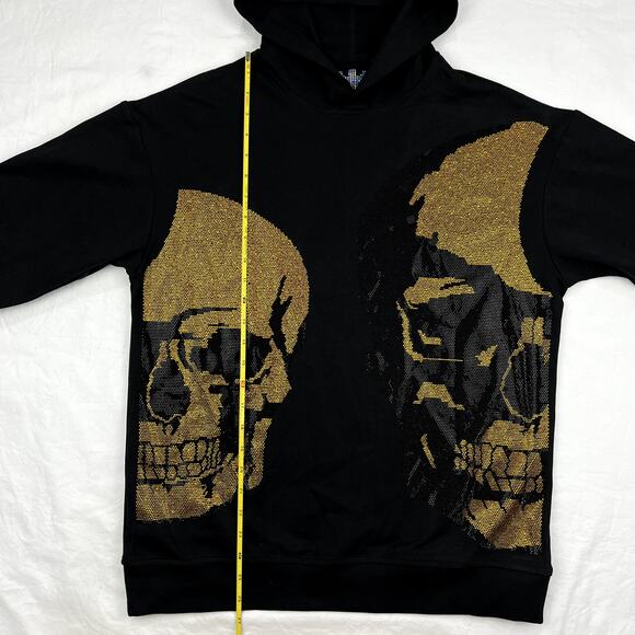 Heads Or Tails Split Skull Pullover Sweatshirt Hoodie Mens M Crown Black Gold - Picture 8 of 10